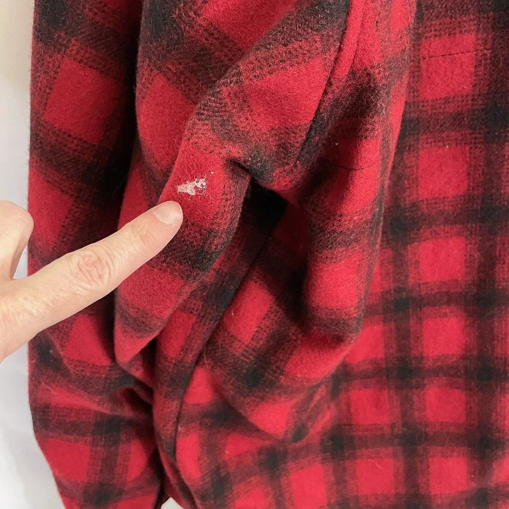 VTG Mens LL BEAN FULL ZIP WOOL NYLON Insulated Jacket Coat 2XL Red Plaid Hunting - Picture 6 of 8